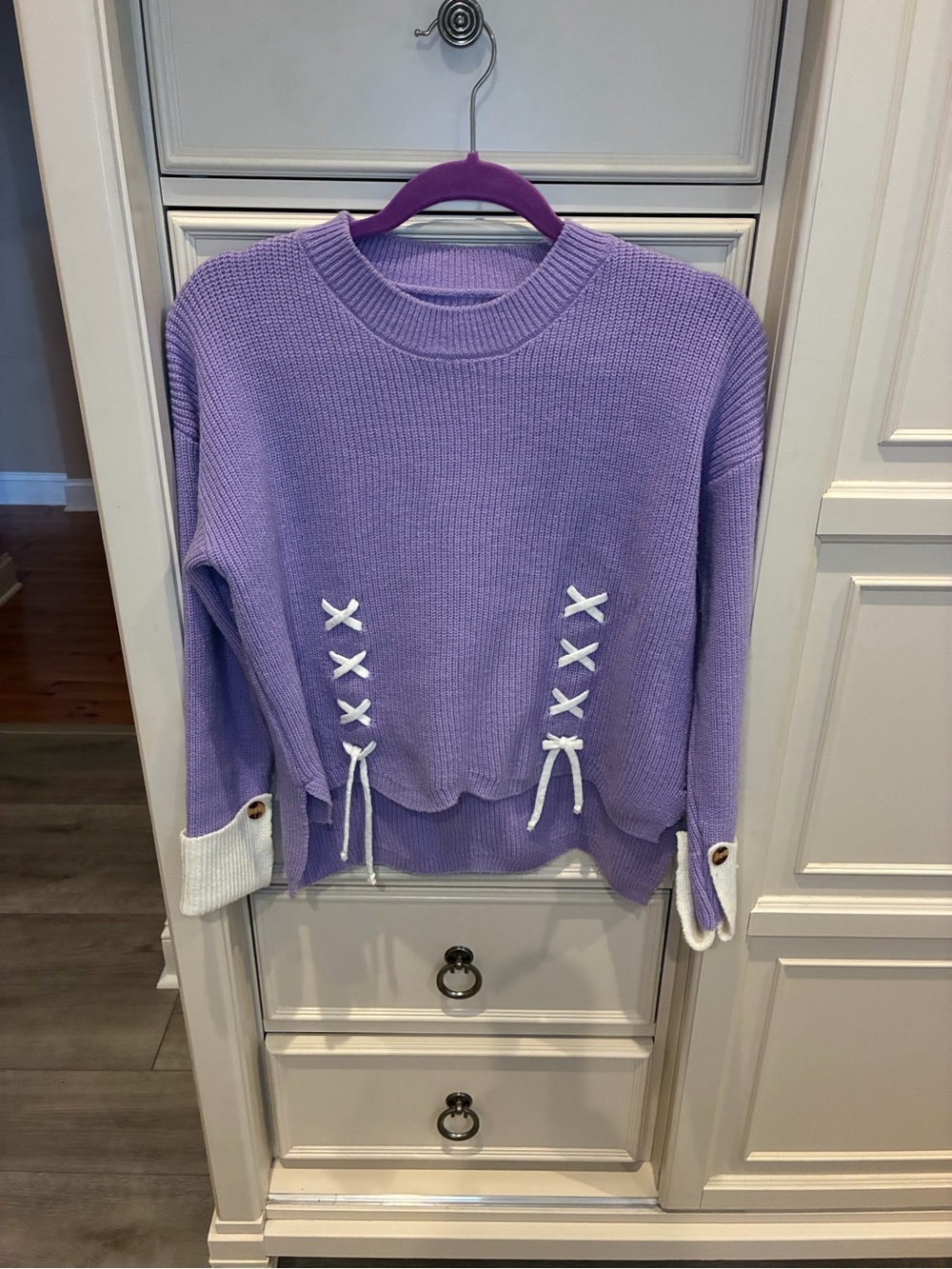 Lilac Lace-Up Knit Sweater - Women